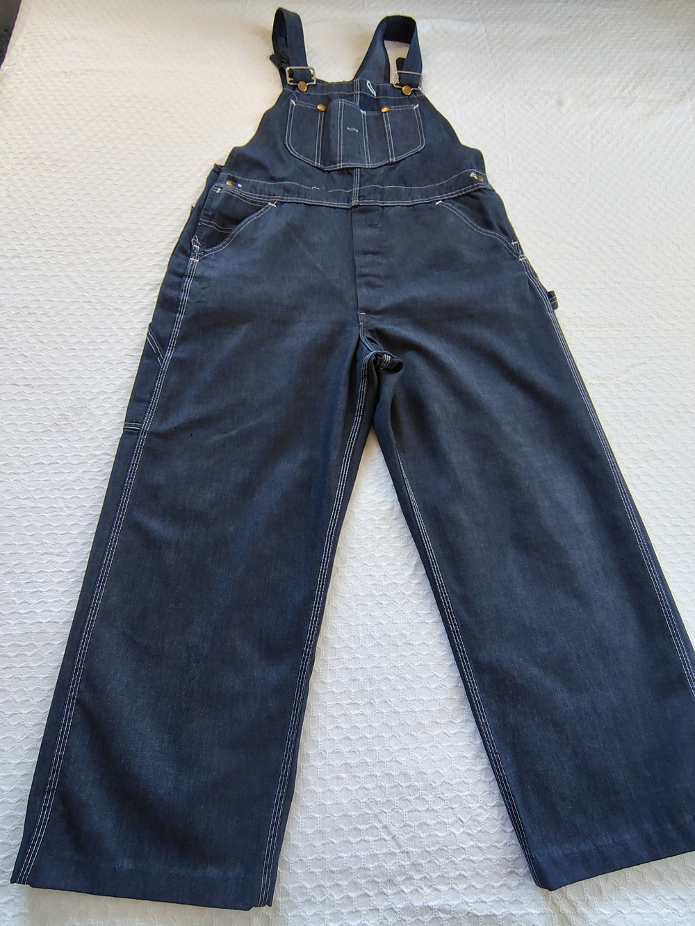 Sears Dark Denim Overalls with Contrast Stitching Size 38 X 30.